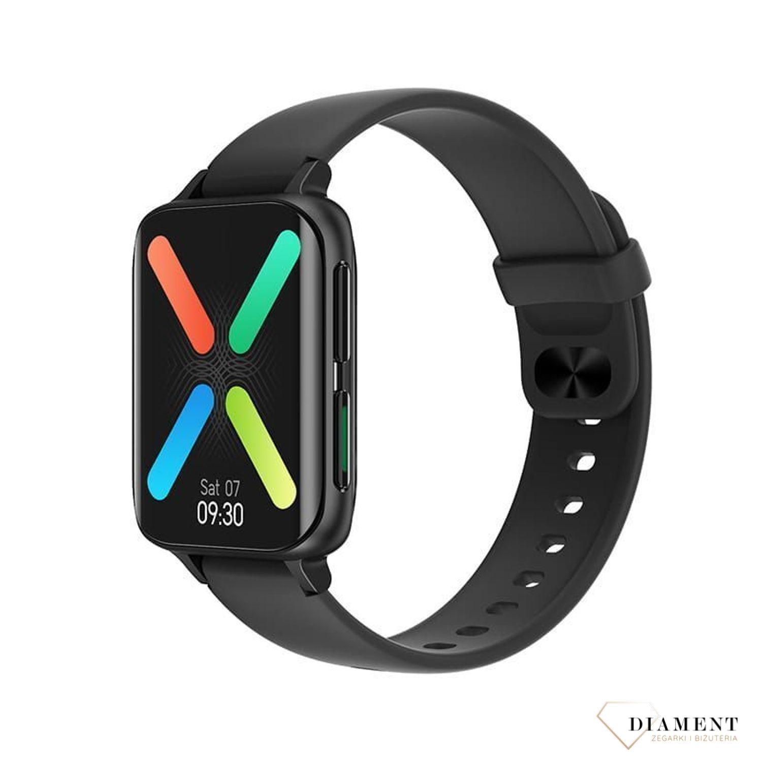 Smartwatch damski Garett BeFit Sport RT czarny cechuje się modnym, nowoczesnym designem. Połączenie prostokątnej, metalowej koperty w kolorze czarnym z gumowym paskiem..jpg